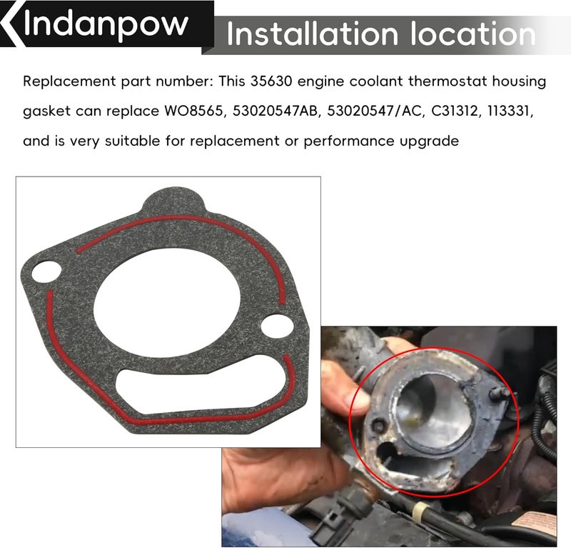 Indanpow 35630 Engine Coolant Thermostat Gasket, Compatible with Jeep Grand Cherokee, Fits Pickup Truck Models, for Car Thermostat Gasket 2001 inline 6 (3 Pack) - Image 3